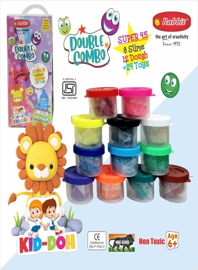Rabbit Dough & Slime Double Combo Pack | 12 Soft Modelling Doughs + 8 Galaxy Slimes + 24 Fun Moulds + Roller & Cutter | 24 Vibrant Shades | Creative Play Set for Kids Age 3+ | Multicolor Toy Gift - Image 5